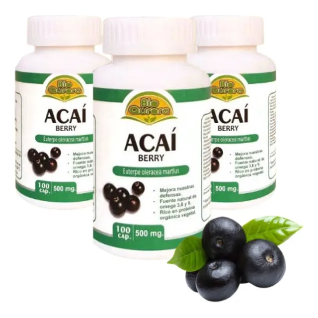 Acai Berry En Cápsulas - Pack 3 Frascos 300 Cápsulas.
