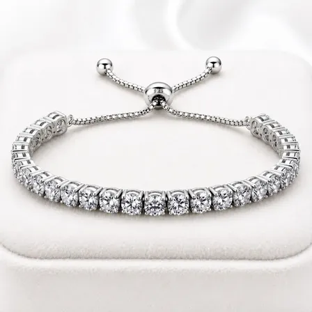 Pulseira Cravejada Zircônia Fecho Gravata Folheada Prata 925 Prateado 25 Cm
