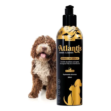 Atlantis Ômega 3 Líquido Para Cães E Gatos Epa E Dha , Óleo De Peixe Selvagem Para Pelo Brilhante, Pele, Articulação E Coração 300ml