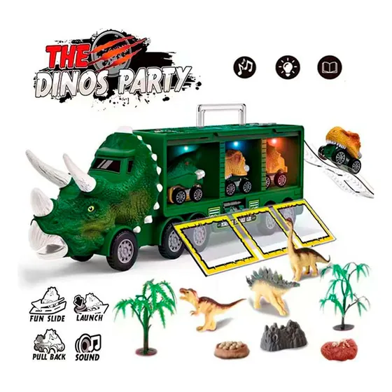 Camión Dinosaurio Transportador Con Vehículos Personaje Dino