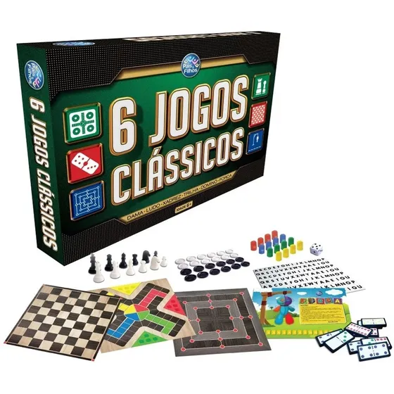 Jogo 6 Jogos Clássicos Dama Ludo Xadrez Forca -pais E Filhos