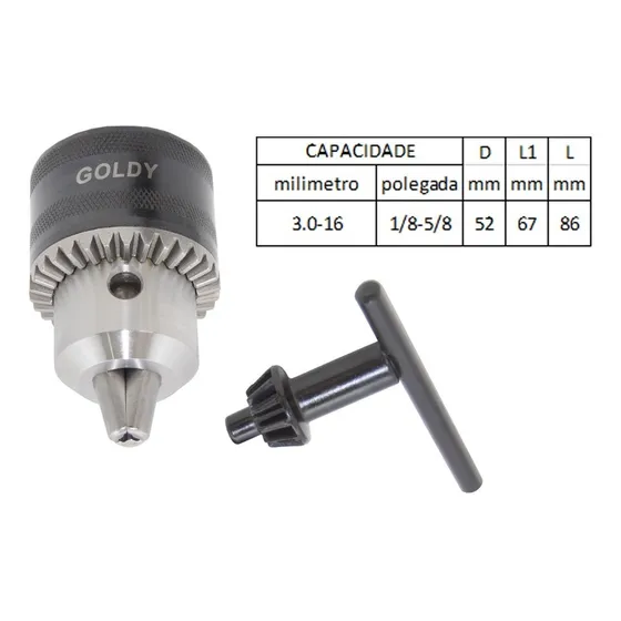 Mandril 5/8 Cônico Com Chave Encaixe B16 Goldy