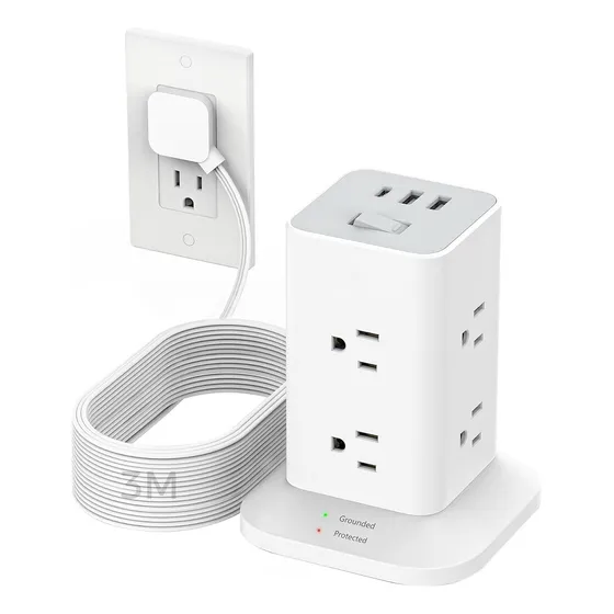 Torres Multicontactos Extension 3m 8 Salidas 2 Usb 1 Tipo C