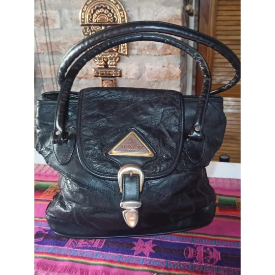 Cartera Cuero Negro Hombro Alentino Stilo Italiano 3 Compart