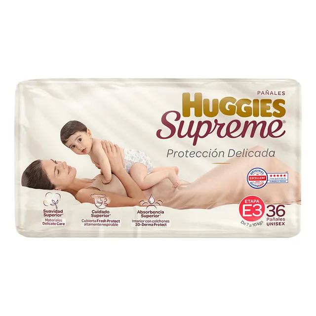 Pañales Huggies Supreme etapa 3 unisex 36 piezas
