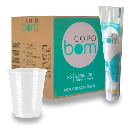 Copo Plástico Descartável 180ml Agua Ps Caixa 2500un
