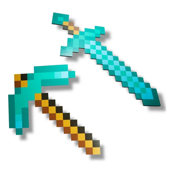 Espada Y Pico Para Minecraft Cuadro Decorativo Mdf 6mm