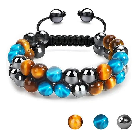 Pulseira Boa Sorte Obsidiana Hematita Olho De Tigre Proteção