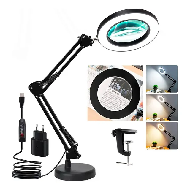 Lampara Led Aro Luz Lupa Aumento  Escritorio Y Morsa 2 En 1 