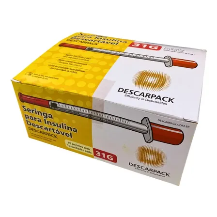 Seringa Insulina 0,5ml 50ui Agulha 6,0x0,25mm 31g Descarpack 0.5 Ml