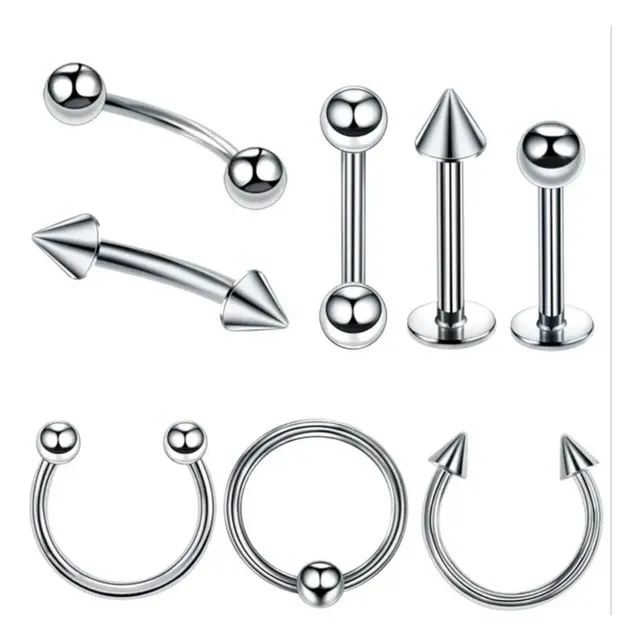 Piercing Variados De Acero Quirúrgico 8 Piezas 
