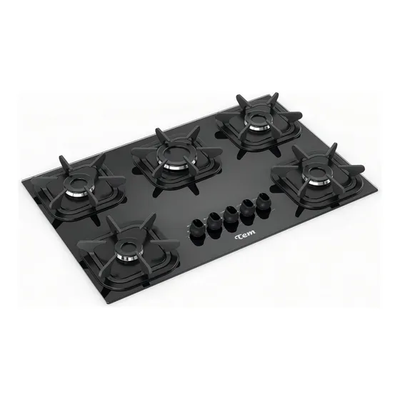 Anafe A Gas Tem Tpckitg Glass 5 Hornallas Cristal Negro Fama