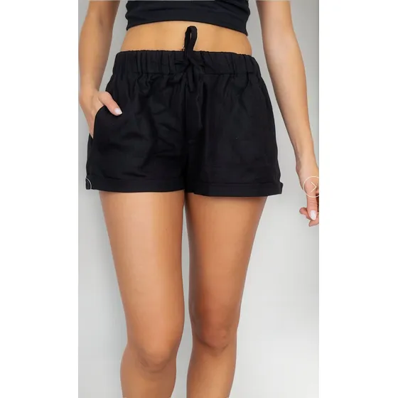 Short Upminorista De Lino Con Elastico Mujer