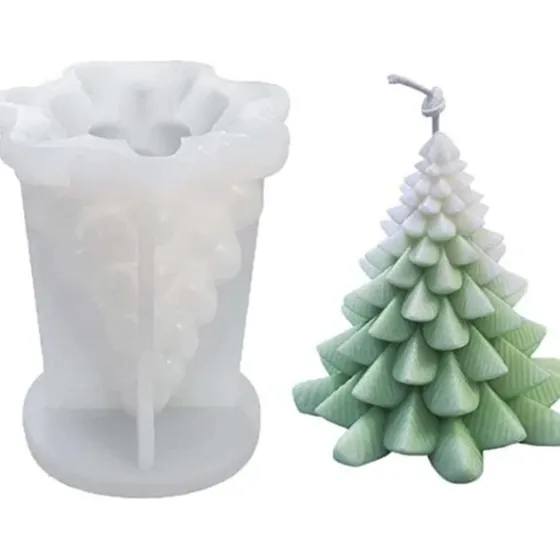 1pcs Molde Silicón Árbol Navidad Vela Pino Navideño Hoja