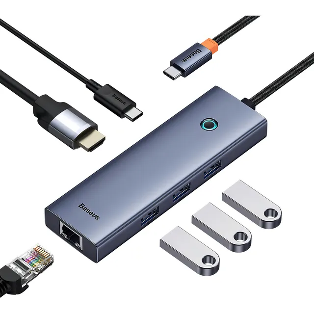 Hub Adaptador Baseus 6-en-1 Tipo C Puerto Hdmi 3 Usb Pd Rj45
