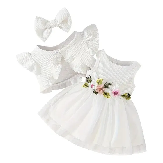 Vestido, Cintillo Y Cárdigan Para Bebés