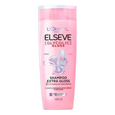 Shampoo Extra Gloss, Limpeza Profunda E Combate A Porosidade Dos Fios, Com Ácido Glicólico E Ph Ácido, Glycolic Gloss L'oréal Paris Elseve, 400ml