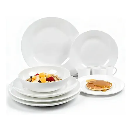 Vajilla Moderna Vidrio De Opal Resistente 16pzs 4 Personas Blanco Redondo