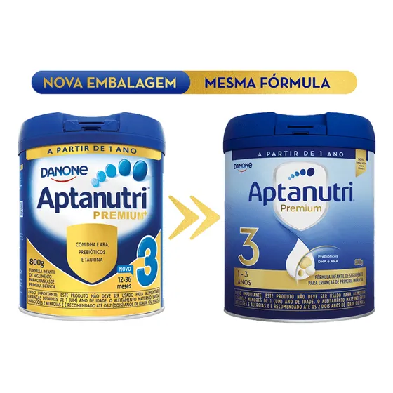 Fórmula infantil em pó sem glúten Danone Aptanutri Premium 3 en lata kit de 3 de 800g 12 meses a 3 anos