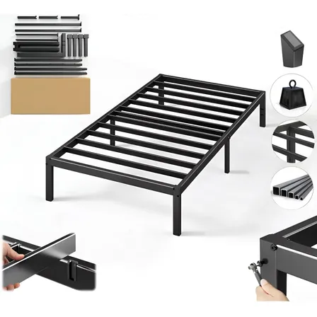 Sonheo® Bases De Cama Individuales Bases Metal Cama De Fierro Fácil Montar Bases Box Armable 189*95*45cm Muebles Baratos, Robusto, Silencioso,amplio Espacio 18'' Altura