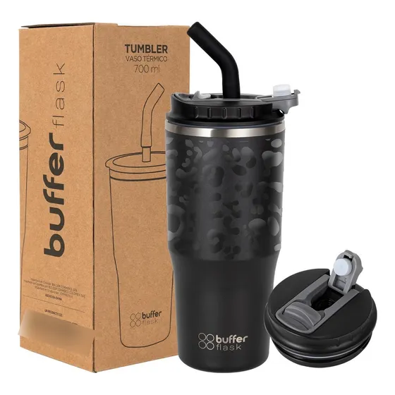 Mug Vaso Termo Agua Cafe 700ml Buffer Acero Inox + Tapas - Black Leopard