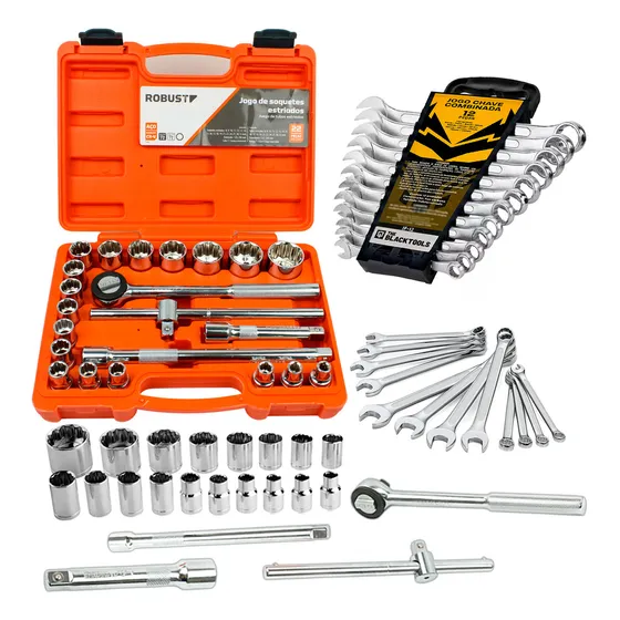 Jogo Soquete Estriado 8 A 32mm 1/2 Robust + Kit Chaves Cor Laranja