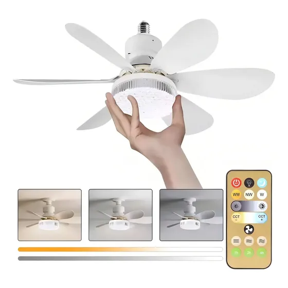 Lukito Lampara Ventilador De Techo Led 52cm Pantalla De Cristal Control Remoto Incluye Expansor Y Base De Abanico