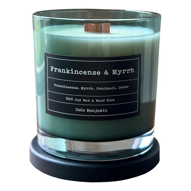 Vela Artesanal 1 Mecha Madera Frankincense & Mirra Cera Soja
