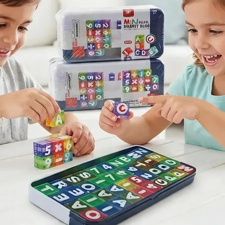 Bloco Magnético Educativo Letra E Número 40 Pçs Estojo Lata 40 Numeros E Letras