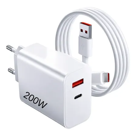 Carregador Turbo 200w Usb-c Compatível Xiaomi Samsung Bivolt Branco