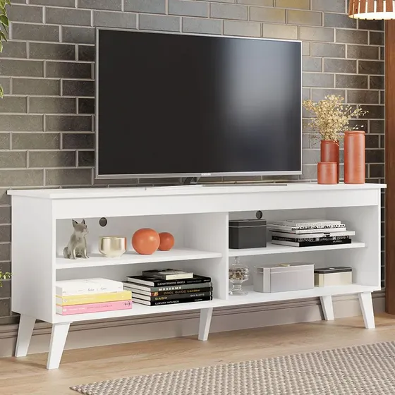 Rack Para Tv Até 65 Polegadas Com Pés Turim Madesa Cor Branco