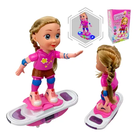 Boneca Hoverboard Skatista Com Luz Som Skate Giratória