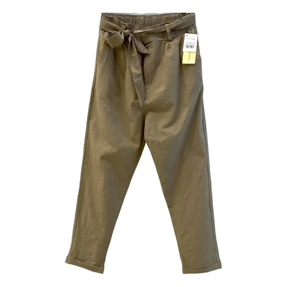 Pantalón De Lino Con Lazo Tiro Alto