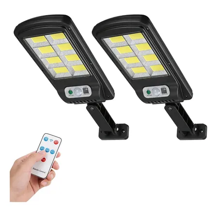 Kit 2 Luminárias Solar Poste Resistente À Água Externa Ip65 127/220v Preto