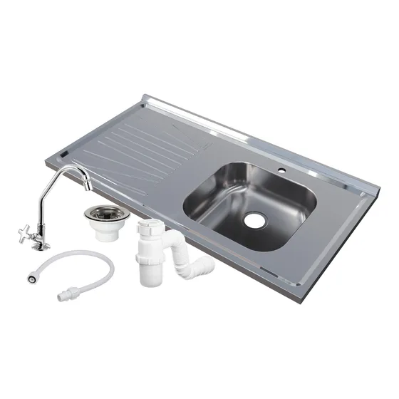 Pia Inox Com Cuba Direita 100cm Fabrinox, Kit Completo