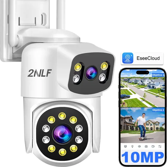 2NLF 10MP Cámara De Seguridad Exterior Wifi ip 360° vigilancia Dual Lente IP66 Conversación Bidireccional Seguimiento de Movimiento Alarma Móvil Visión Nocturna
