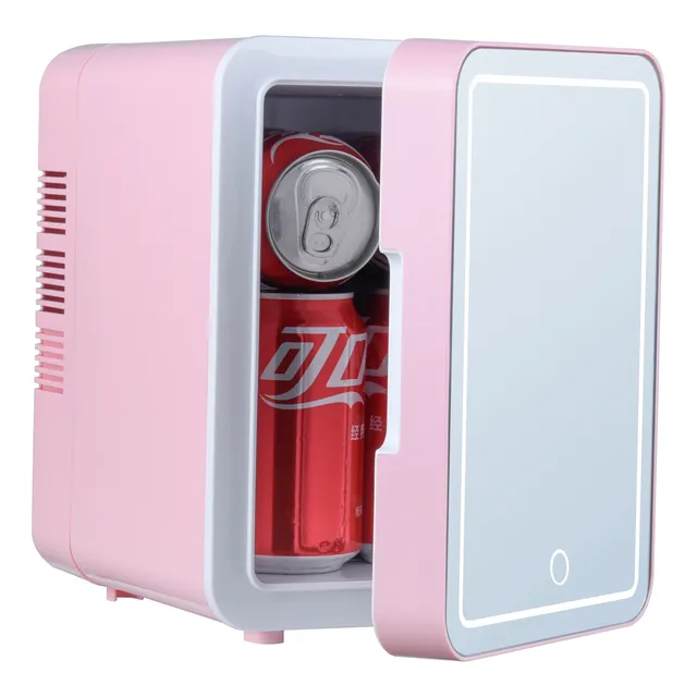 Mini Heladera Espejo Led Latas Cosmeticos 4l Cables 220v 12v
