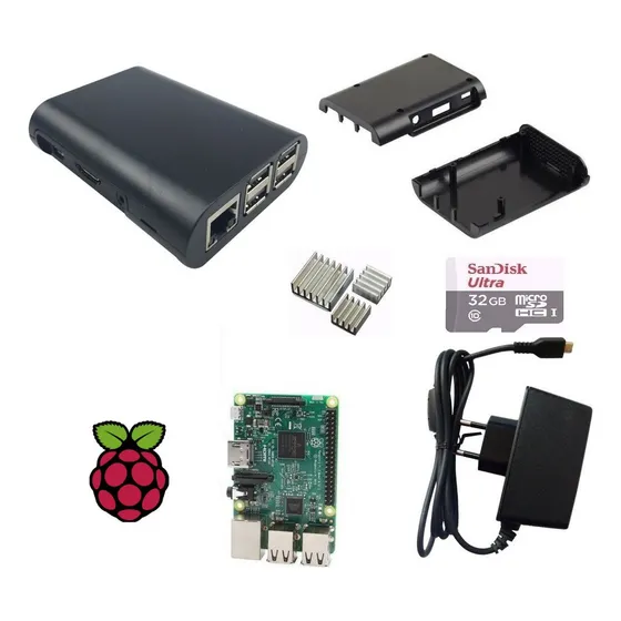 Kit Rasp Pi 3 + Fonte  + Case+ Sd 32gb + Dissipador