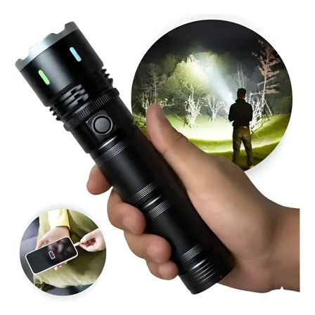 Lanterna Tática Mais Forte Do Mundo Led 2km Militar Potente Super Branco Preto