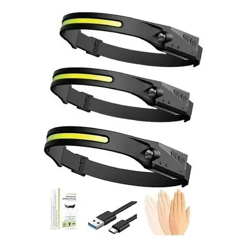 3x Linterna De Cabeza Minero Con Sensor 2 Luces Recargable Color de la linterna Negro Color de la luz Blanco