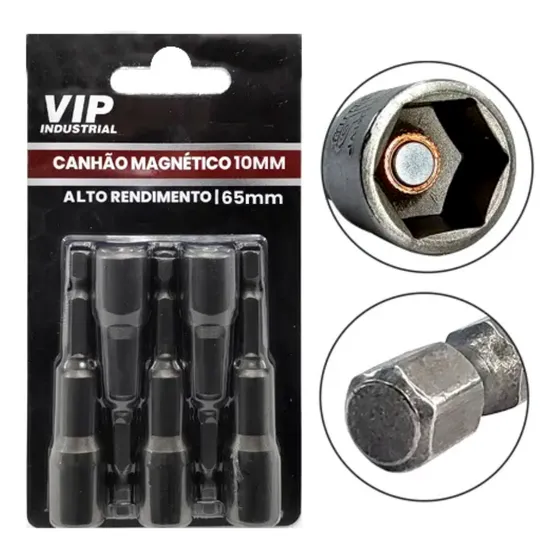 Soquete Sextavado 1/4 Canhão Magnético Jogo Com 5 Peças 10mm