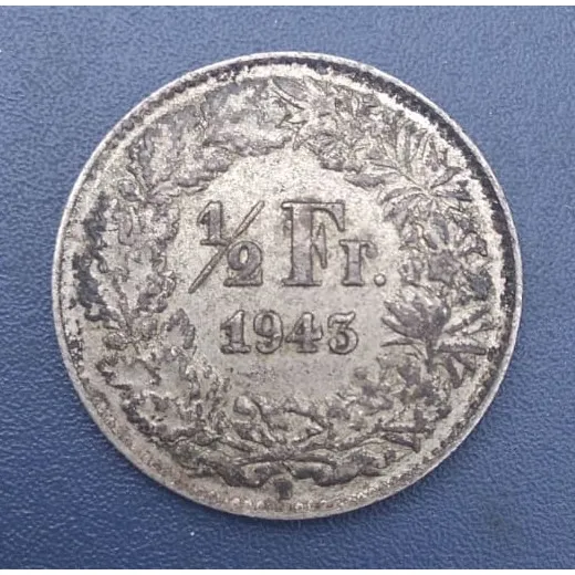 Suiça: Prata - Bela Moeda De 1/2 Franc 1943 - Escassa