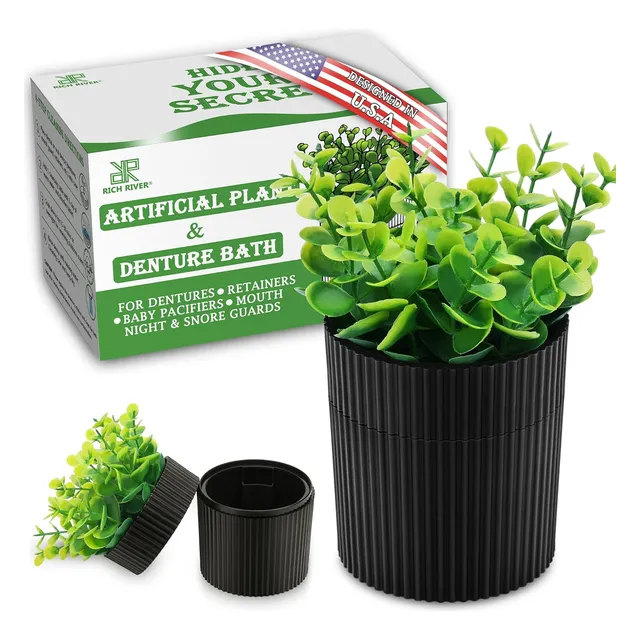 Estuche Para Dentaduras En Forma De Planta Con Colador