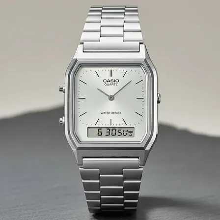 Relógio Casio Vintage AQ-230A-7A de Aço Inoxidável Prateado