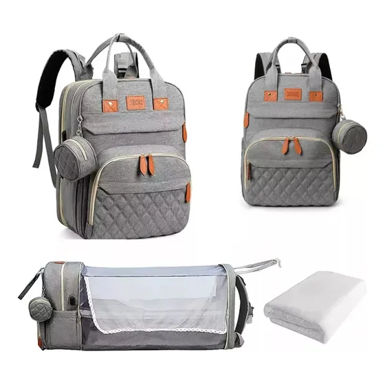 Mochila Bolso Maternal Calidad Premium Cuna Cambiador 3 En 1