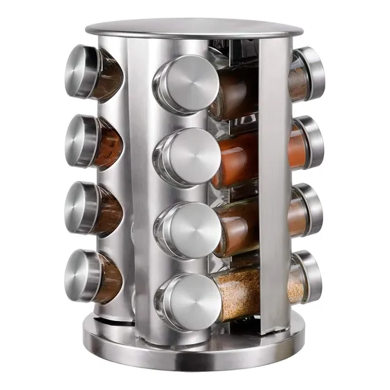 Set 16 Especieros Base Giratoria Acero Inox Frascos Vidrio