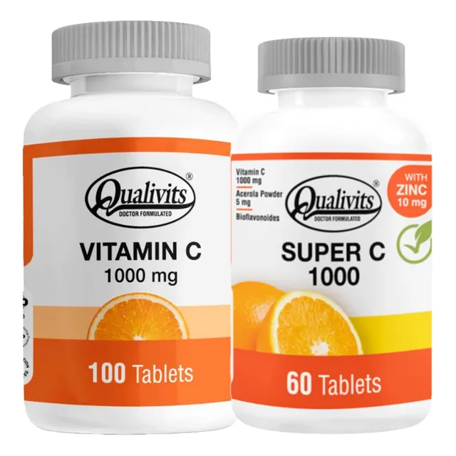 Super C, Zinc + Vitamina C 1000 Mg X100 Tabletas - Qualivits Sabor Natural