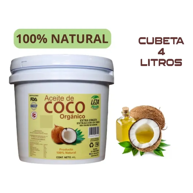 Aceite De Coco Orgánico Extra Virgen Extracción En Frio Sin Olor Ni Sabor 100% Natural Cubeta 4 litros