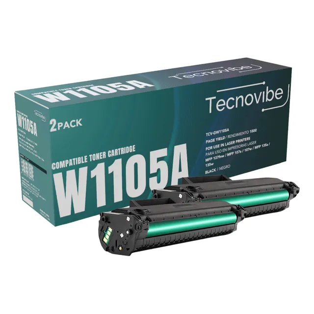 Pack De 2 Toner Alternativo Tecnovibe W1105a Con Chip Para Hp Laserjet Mfp 137fnw 107a 107w Mfp 135a 135w