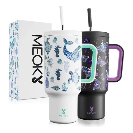Meoky Vaso Térmicos De Inoxidable Con Calor/frí Pajilla 40oz